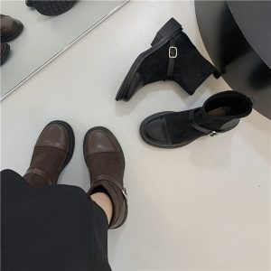 스웨이드 버클 앵글부츠