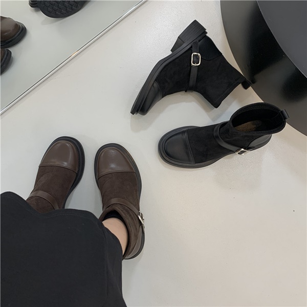 스웨이드 버클 앵글부츠