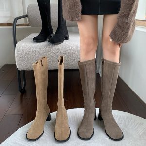 스웨이드 스퀘어 롱 부츠